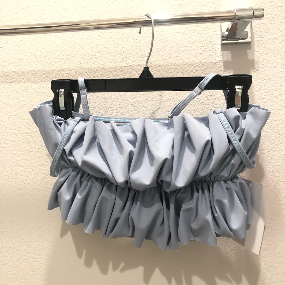 NWT Kortni Jeane ruffled baby blue swim top